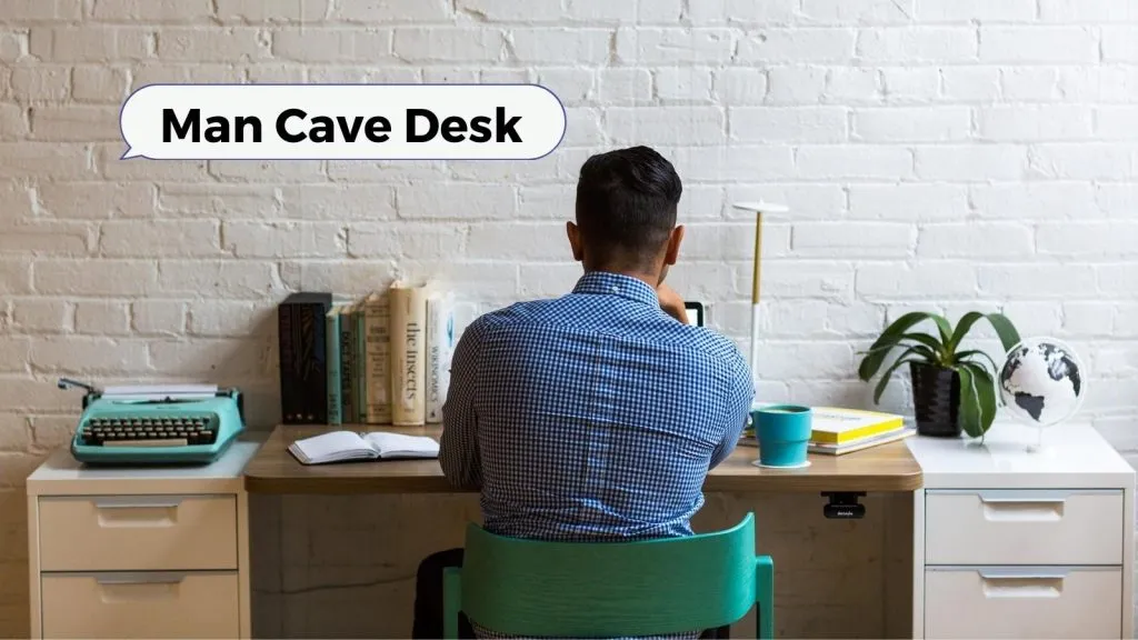 Masculine small home office ideas with a man cave desk